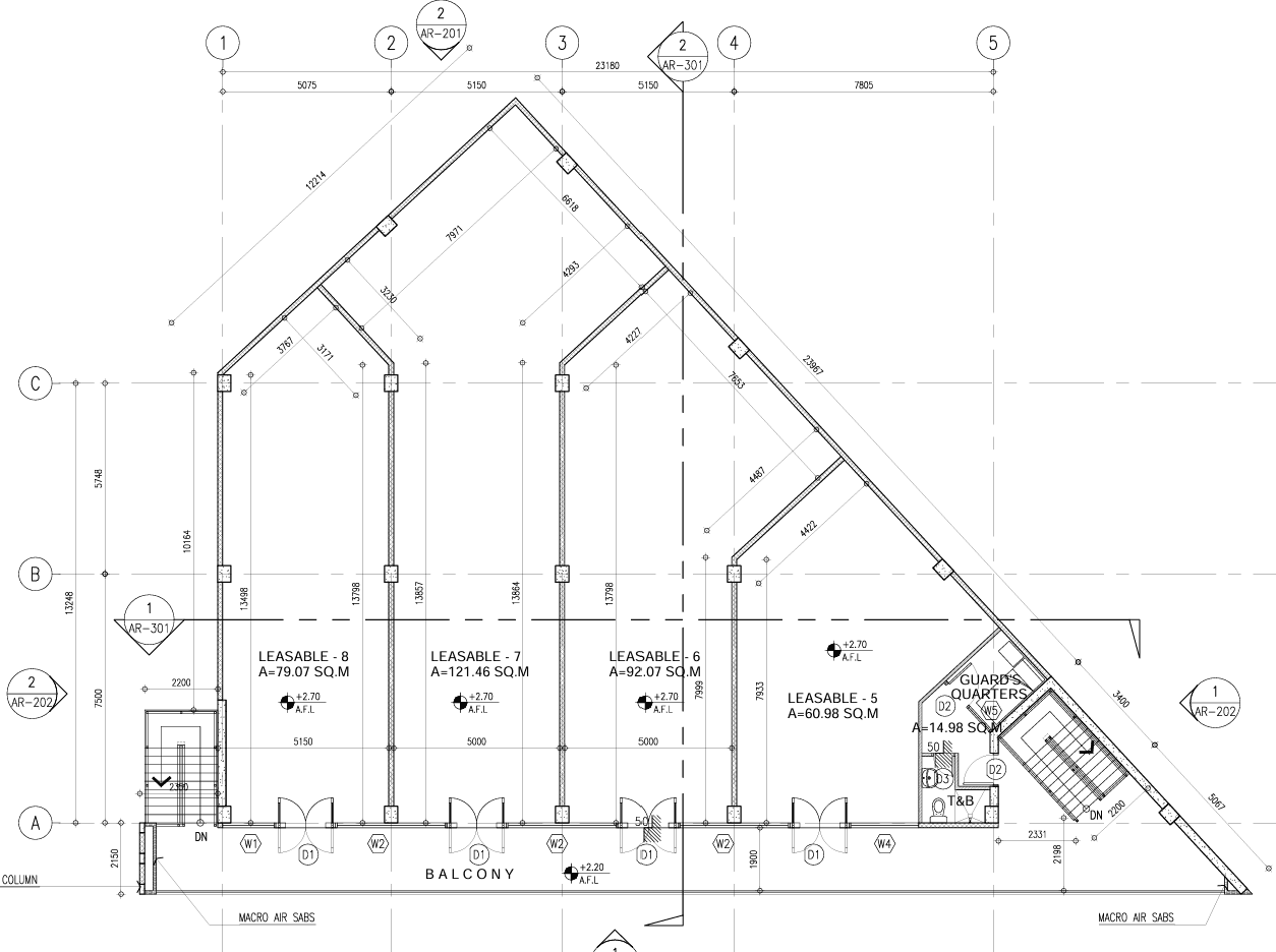 Second floor plan showing Leasable 5 to 8