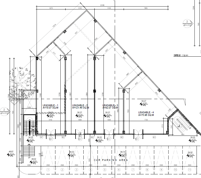 Ground floor plan showing Leasable 1 to 4